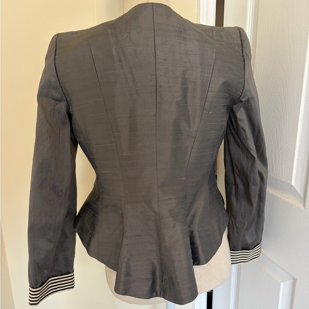 Emporio Armani Gray Blazer with Striped Cuffs